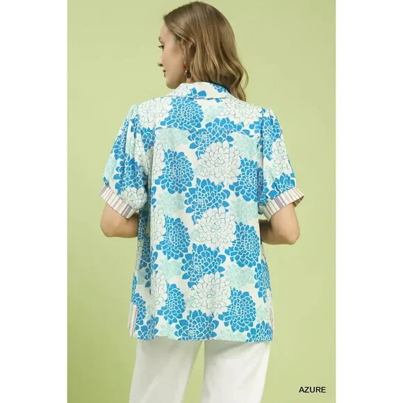 Umgee Floral Collared Short Sleeve Blouse - Picture 3 of 5